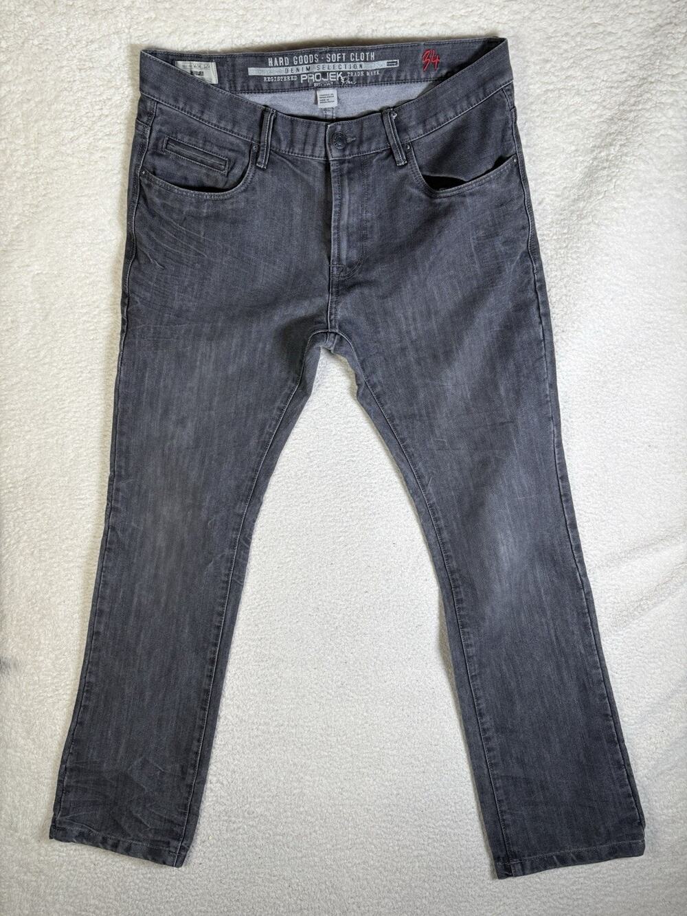 Projek Raw Jeans Mens 34x34 Gray Dark Wash Regular Fit Straight Leg Cotton